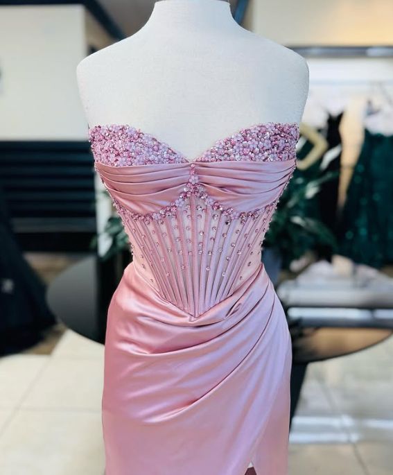 Gorgeous Shiny Exquisite Beaded Long Slit Elegant Sexy Ball Gown Evening Dress Party Dress