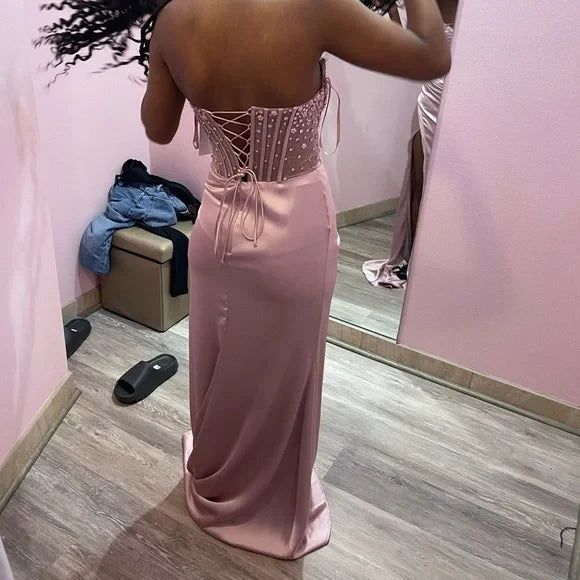 Gorgeous Shiny Exquisite Beaded Long Slit Elegant Sexy Ball Gown Evening Dress Party Dress