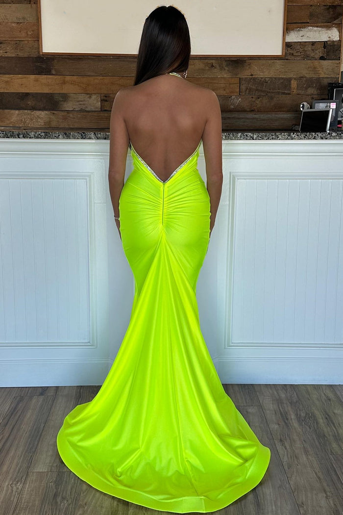 Gorgeous V-Neck Pleats Mermaid Backless Long Formal Prom Dress