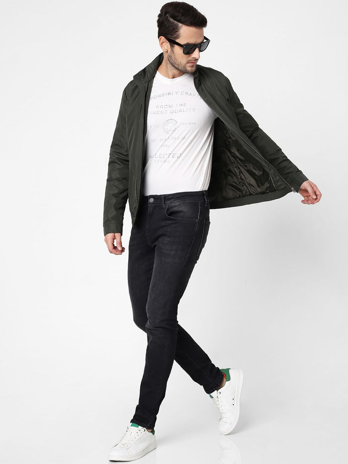 Green High Neck Casual Jacket