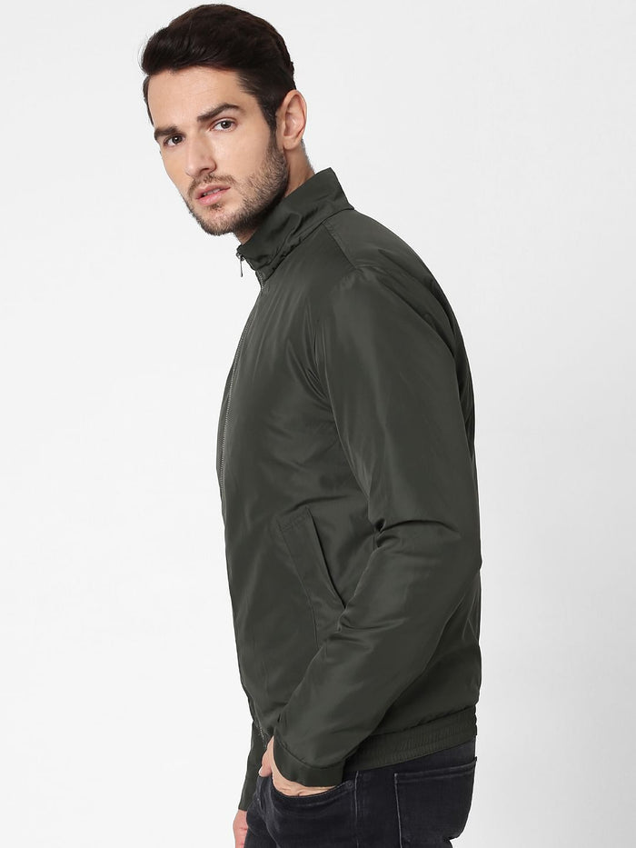 Green High Neck Casual Jacket