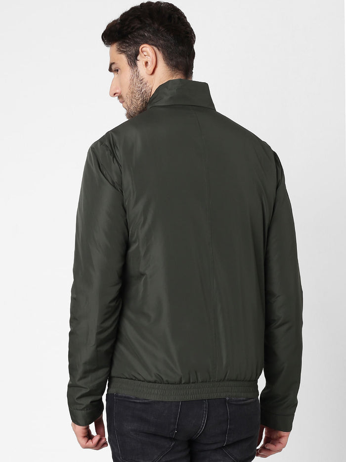 Green High Neck Casual Jacket