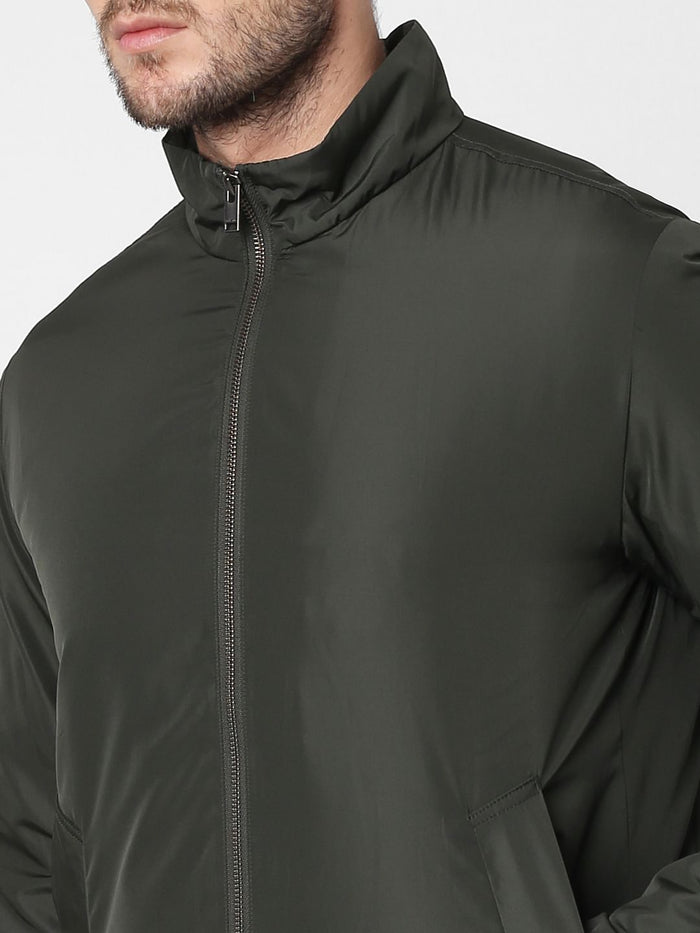 Green High Neck Casual Jacket