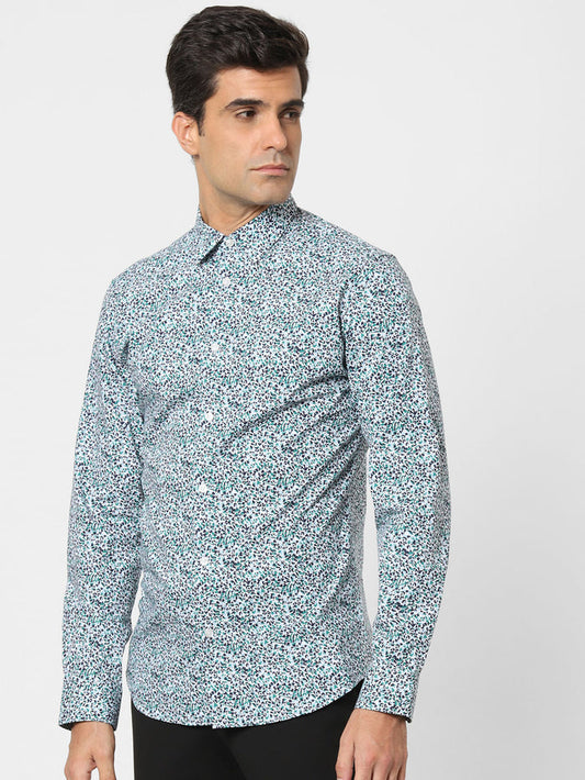 Green Printed Full Sleeves Shirt