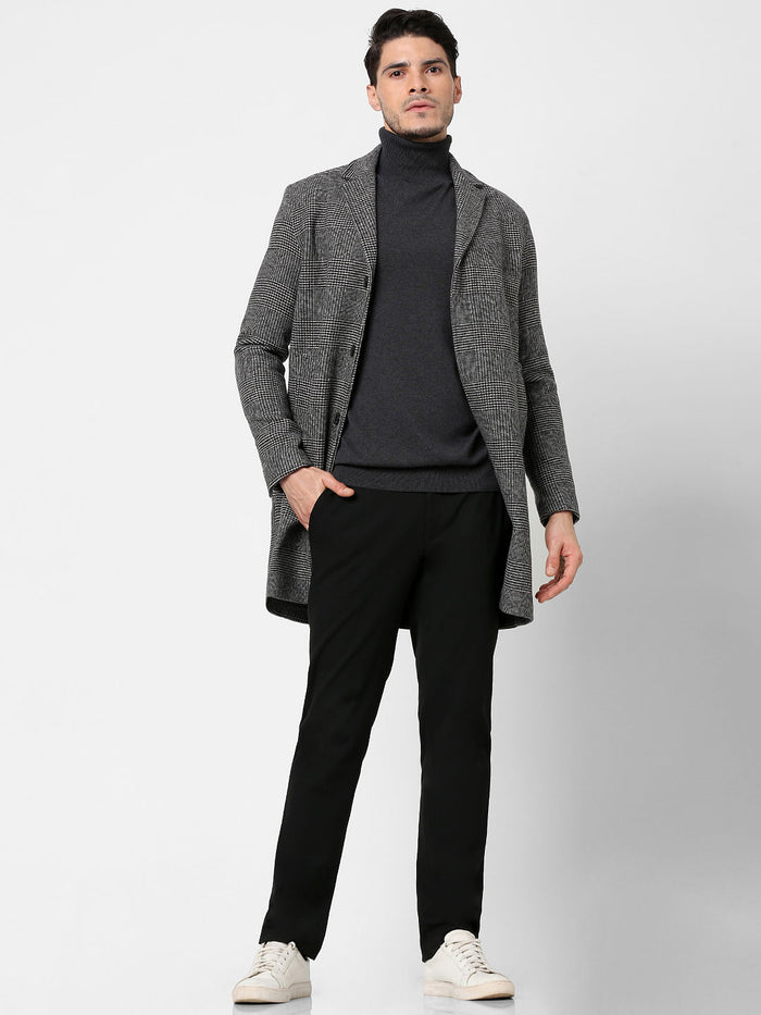 Grey Check Print Coat