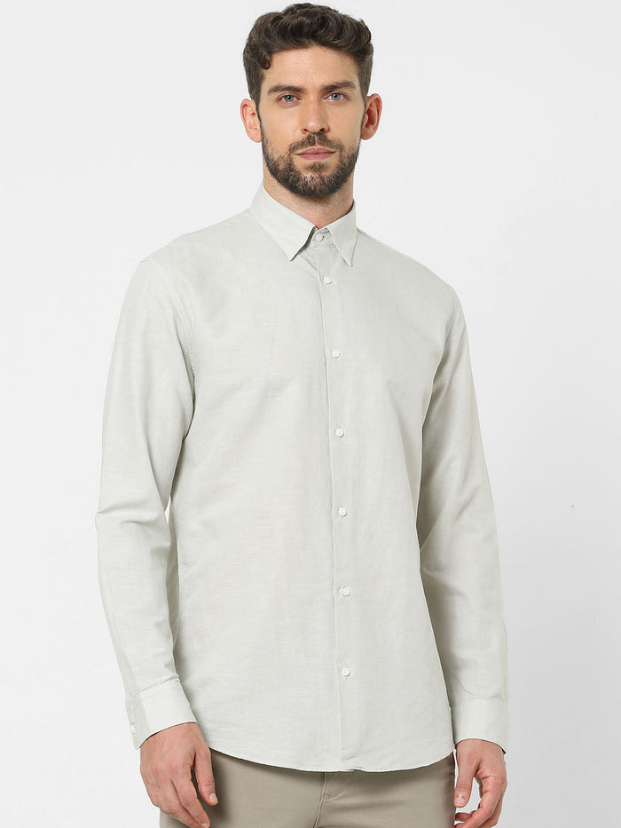 Grey Linen Blend Full Sleeves Shirt