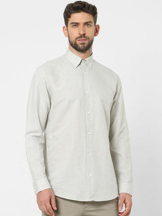 Grey Linen Blend Full Sleeves Shirt