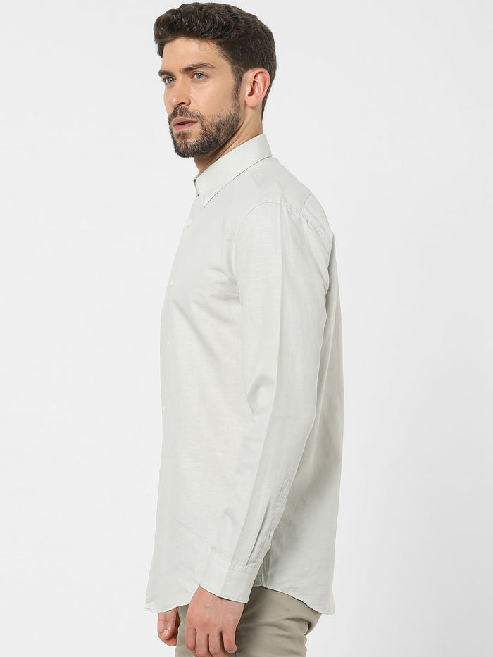 Grey Linen Blend Full Sleeves Shirt