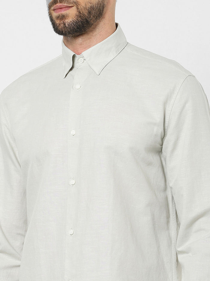 Grey Linen Blend Full Sleeves Shirt