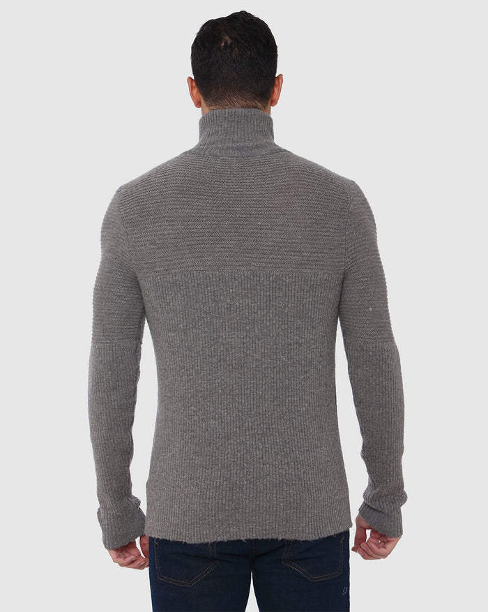 Grey Ribbed High Neck Pullover