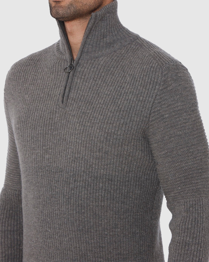 Grey Ribbed High Neck Pullover