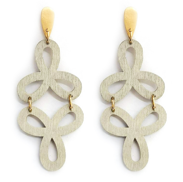 Grey Wood Geometric Earring