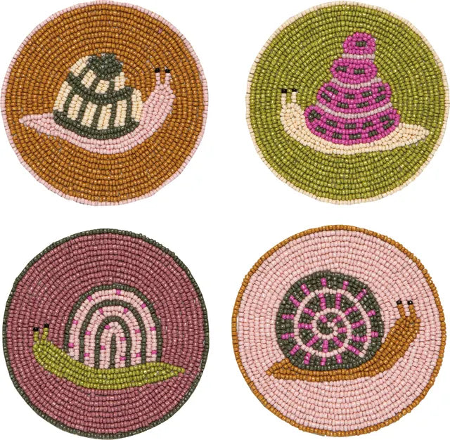 Hand-Beaded Gardenland Snails Coasters (Set of 4)