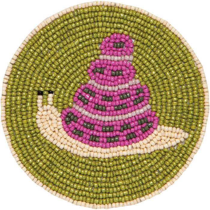 Hand-Beaded Gardenland Snails Coasters (Set of 4)