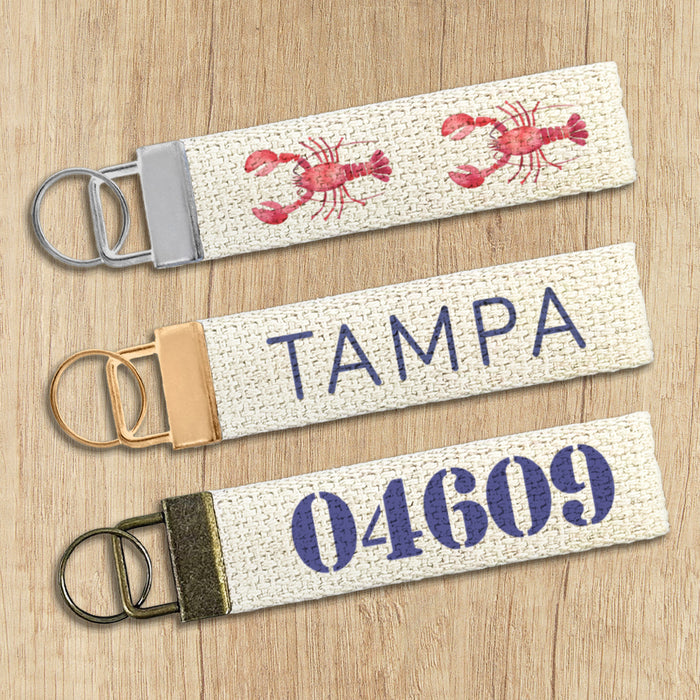 Hand Drawn Fish w/ City, State - Custom Canvas Key Fob