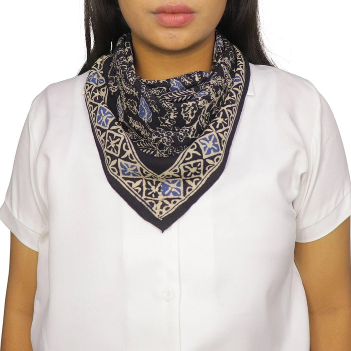 Hand Dyed Batik Bandana - Blue Navy Foilage