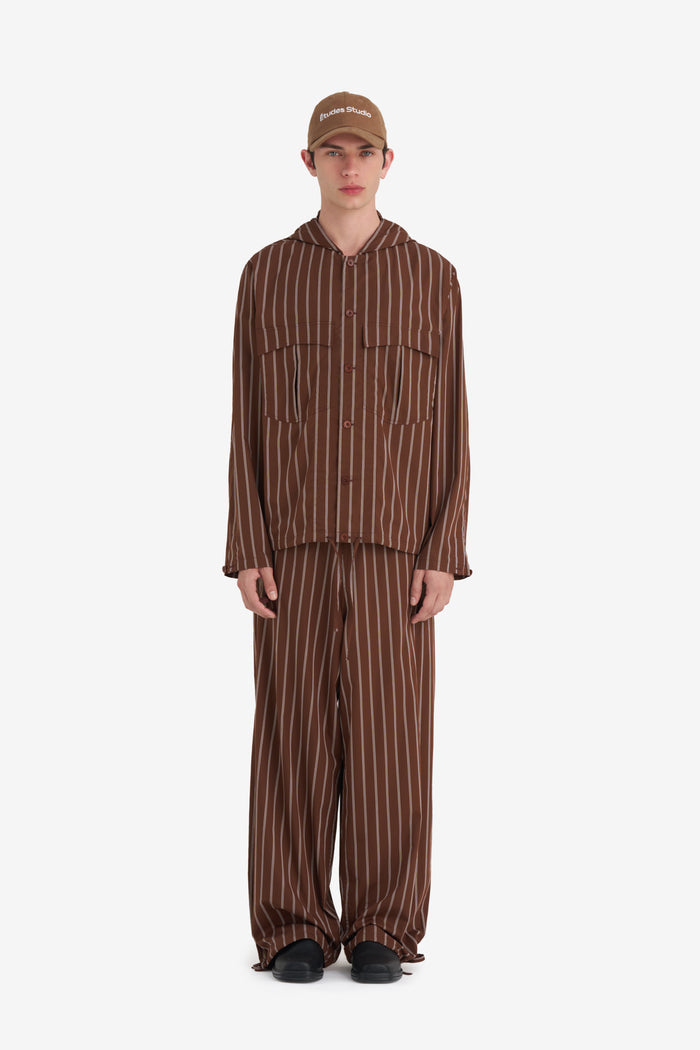 HOODED SHIRT STRIPED 42 / DK BROWN