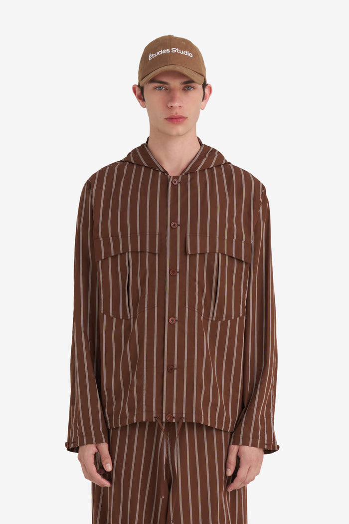 HOODED SHIRT STRIPED 42 / DK BROWN