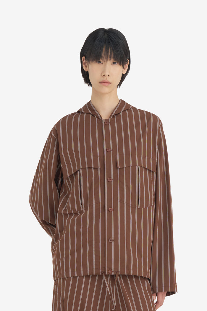 HOODED SHIRT STRIPED 42 / DK BROWN