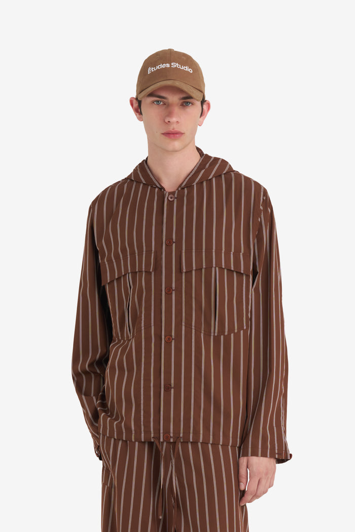 HOODED SHIRT STRIPED 42 / DK BROWN