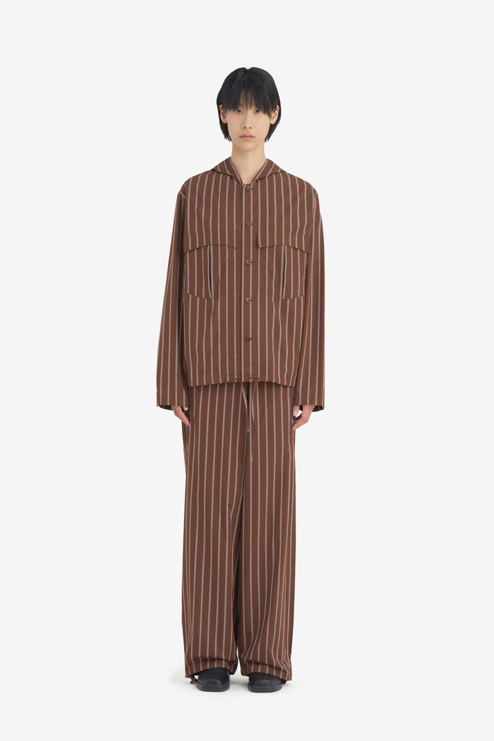 HOODED SHIRT STRIPED 42 / DK BROWN