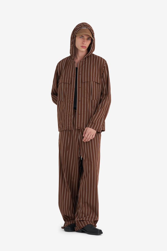 HOODED SHIRT STRIPED 42 / DK BROWN