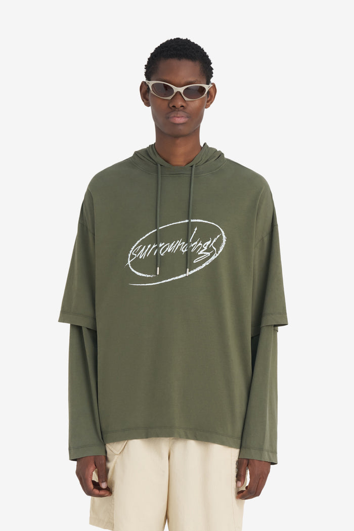 HOODED T-SHIRT SURROUNDINGS XXS / DK GREEN