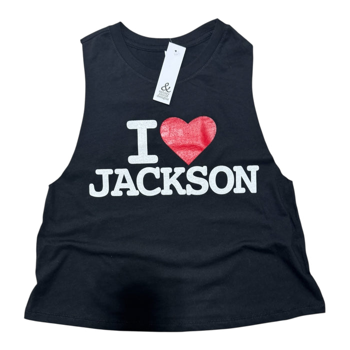 Black tank top with 'I ❤️ JACKSON' text on a white background