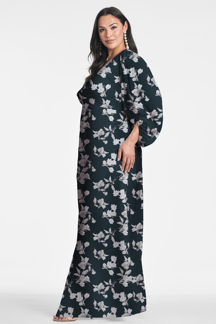 JENNY NAVY FLORAL CHIFFON EMPIRE WAIST GOWN