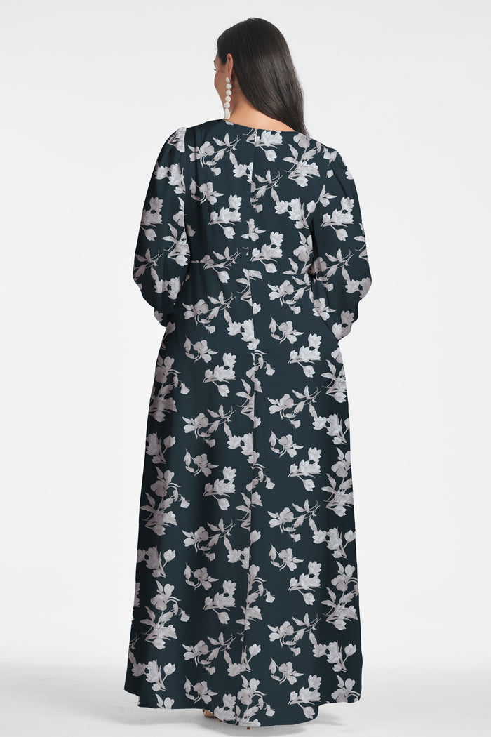 JENNY NAVY FLORAL CHIFFON EMPIRE WAIST GOWN