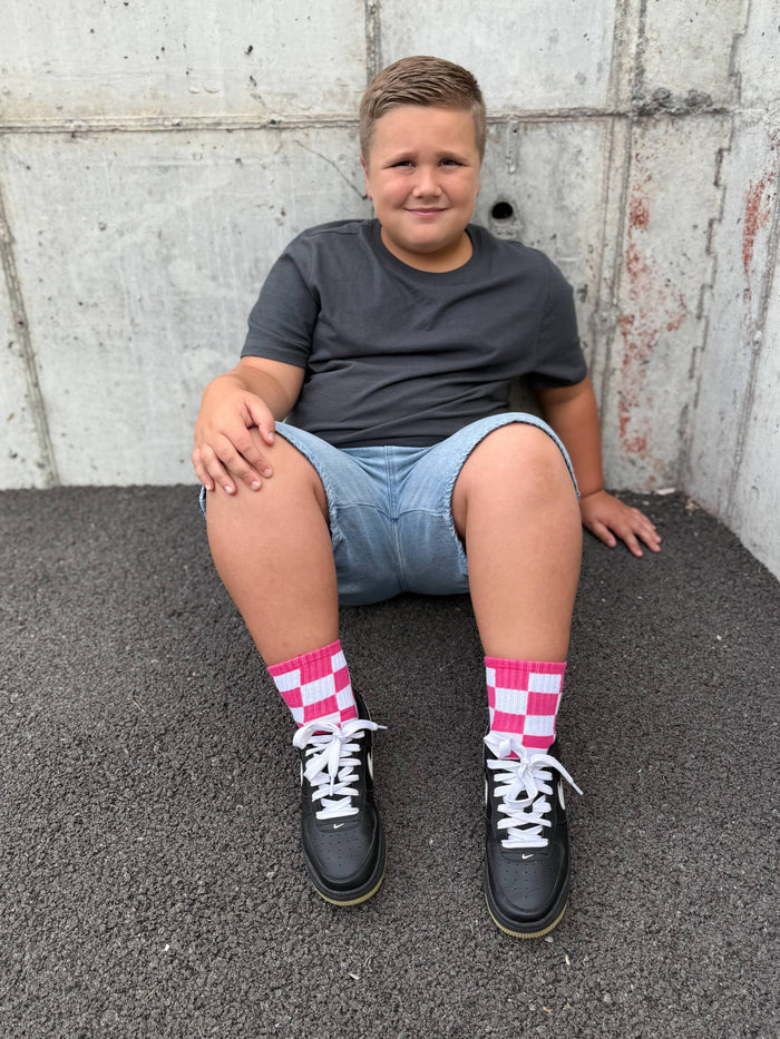 Kickin it up Socks - Pink Checks