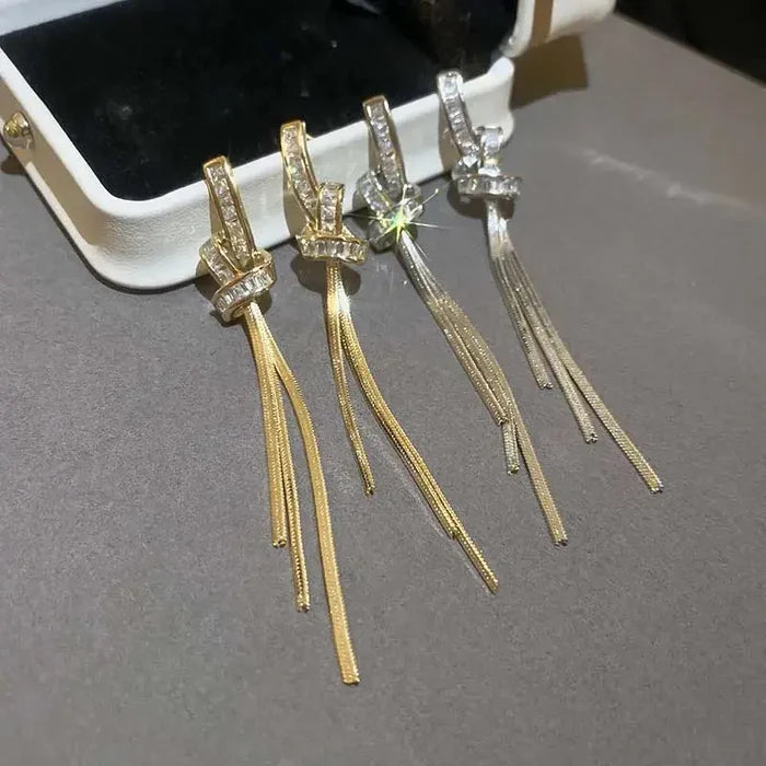 Knot Crystal Tassel Long Earrings fashionnsio