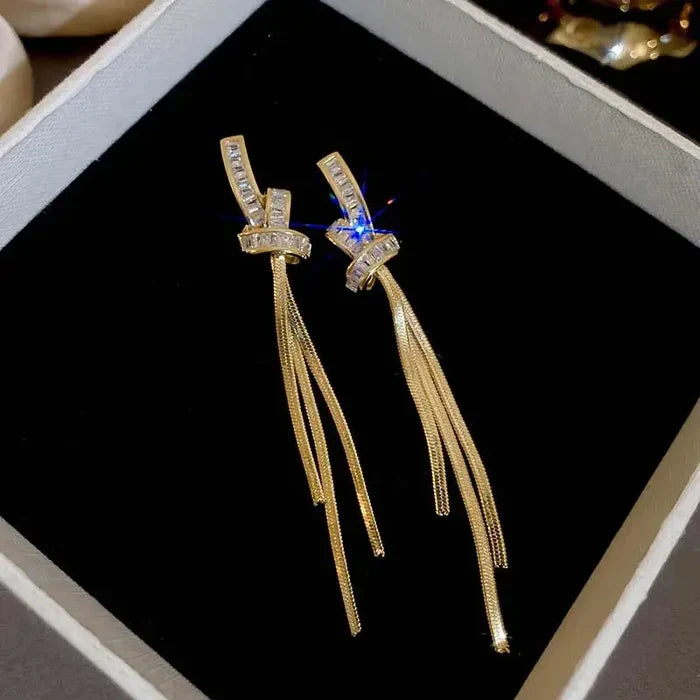 Knot Crystal Tassel Long Earrings fashionnsio
