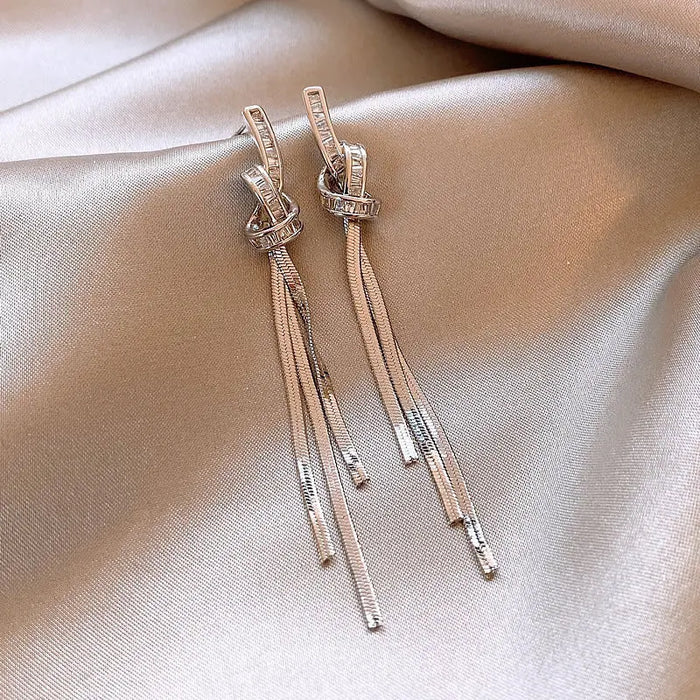 Knot Crystal Tassel Long Earrings fashionnsio
