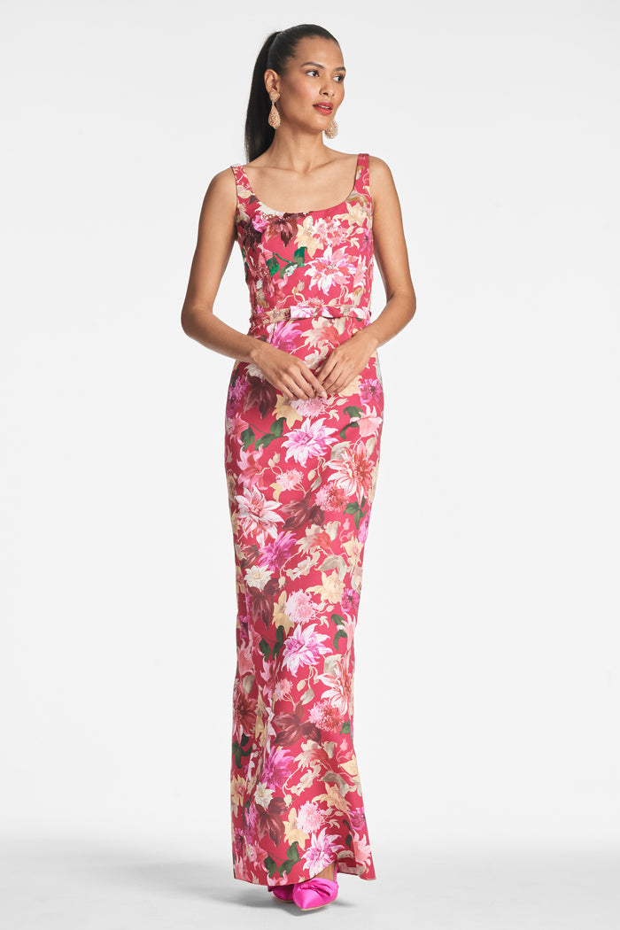 LANA RED FLORAL COLUMN GOWN - FINAL SALE