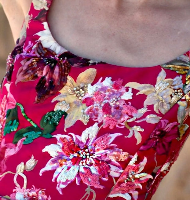LANA RED FLORAL COLUMN GOWN - FINAL SALE
