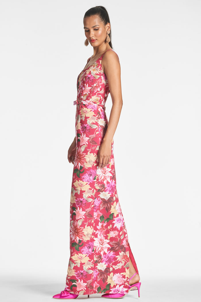 LANA RED FLORAL COLUMN GOWN - FINAL SALE