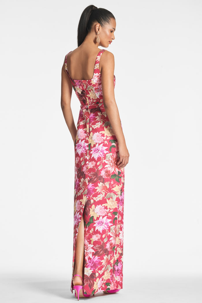 LANA RED FLORAL COLUMN GOWN - FINAL SALE
