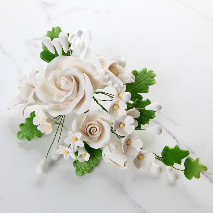 Large Tea Rose Spray - White (Single)