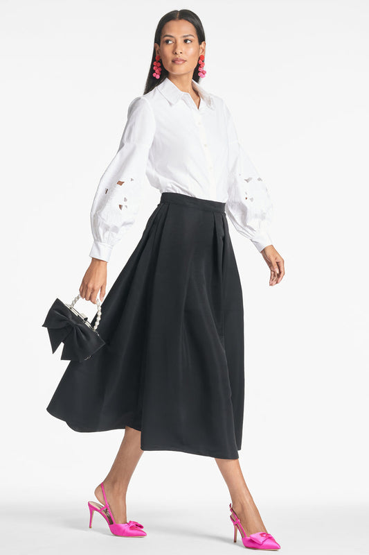 LEIGHTON BLACK FAILLE TEA LENGTH SKIRT