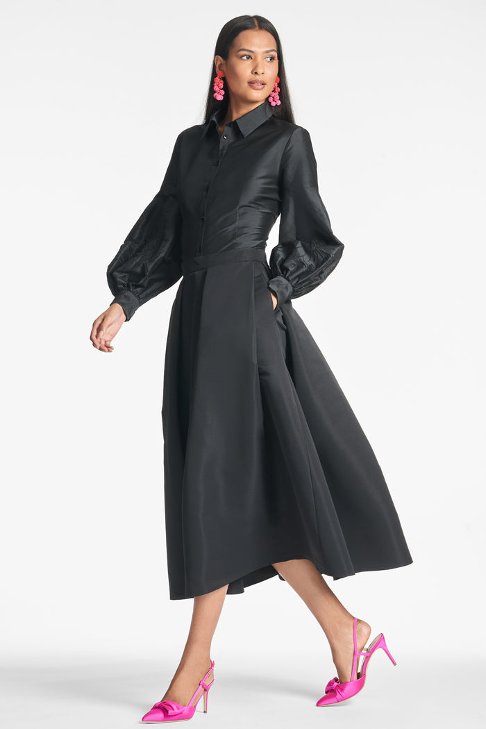LEIGHTON BLACK FAILLE TEA LENGTH SKIRT