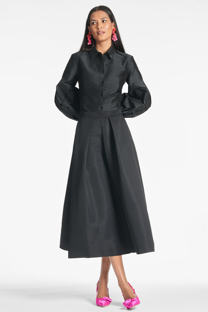 LEIGHTON BLACK FAILLE TEA LENGTH SKIRT