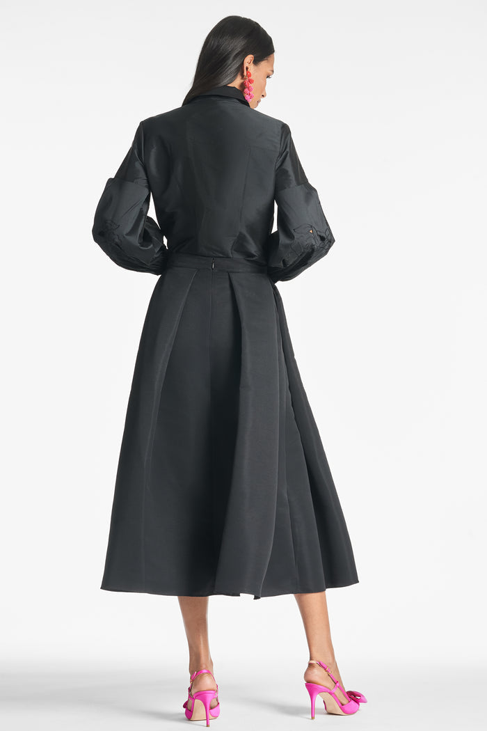 LEIGHTON BLACK FAILLE TEA LENGTH SKIRT