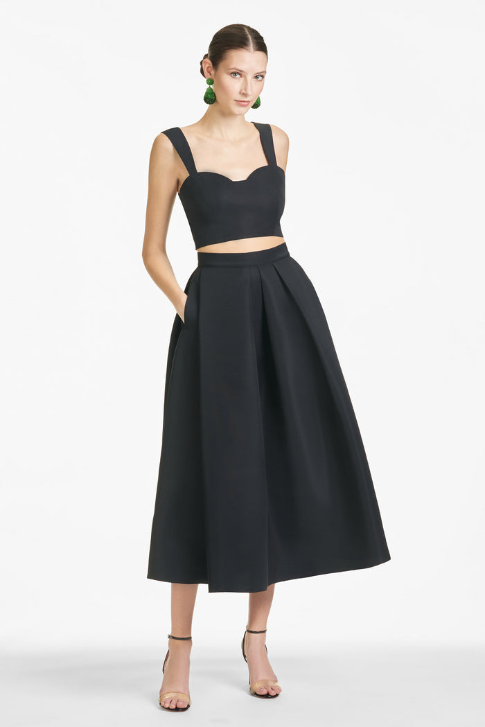 LEIGHTON BLACK FAILLE TEA LENGTH SKIRT