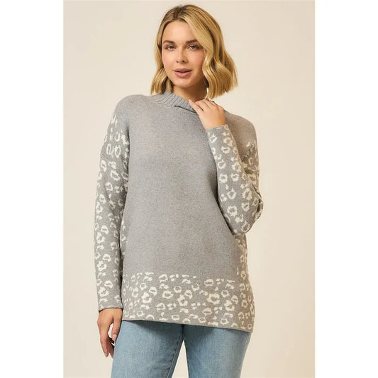 Leopard Contrast Knit Crewneck Sweater