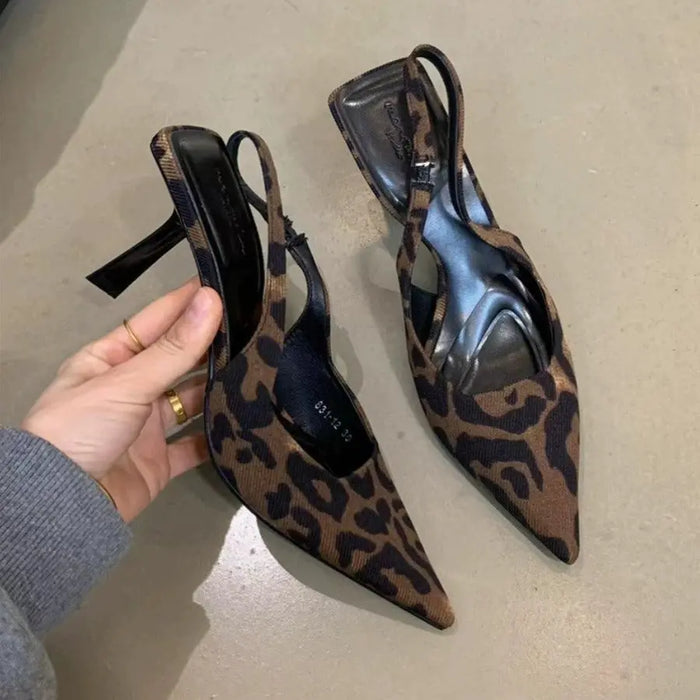 Leopard-print Strap Pointed Heels fashionnsio