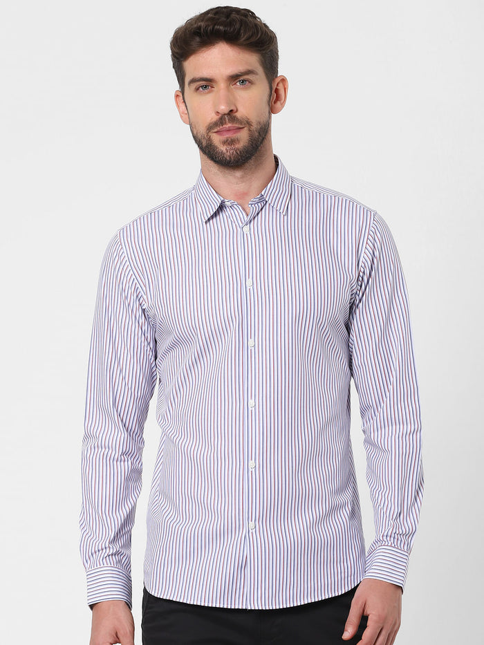 Light Blue Striped Full Sleeves Shirt