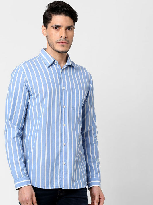 Light Blue Striped Full Sleeves Shirt