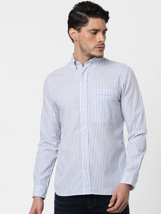 Light Blue Striped Full Sleeves Shirt
