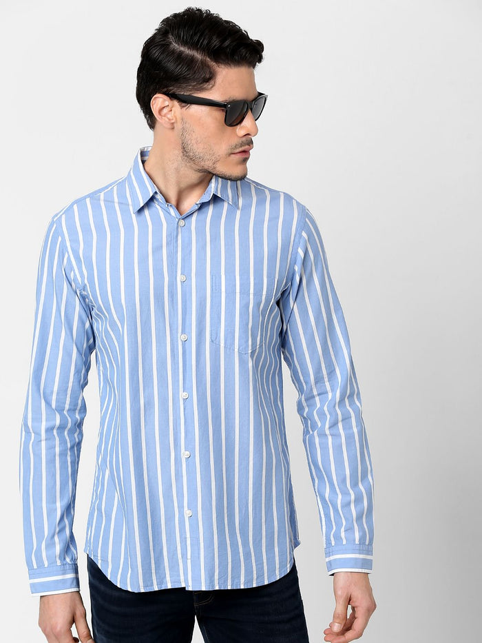 Light Blue Striped Full Sleeves Shirt